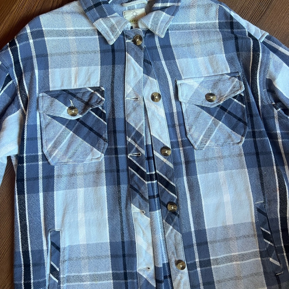 Aerie Blue and White Plaid Button-Up Jacket